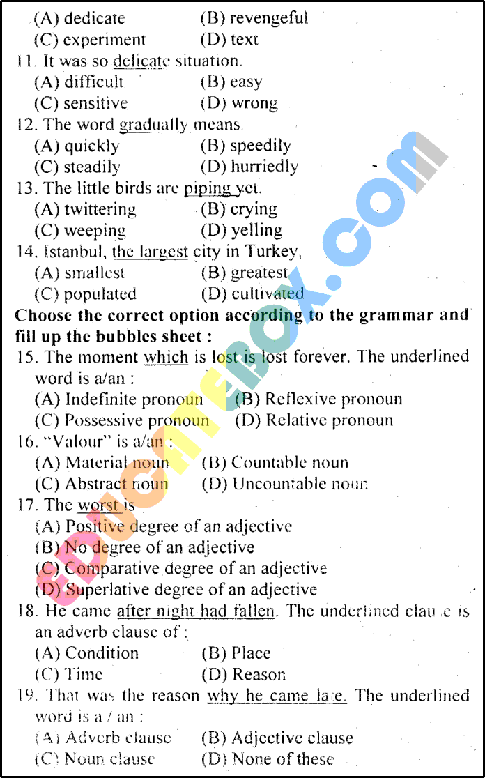 Past Paper 9th Class English Lahore Board 2014 Group 1 Objective Type - Page 2