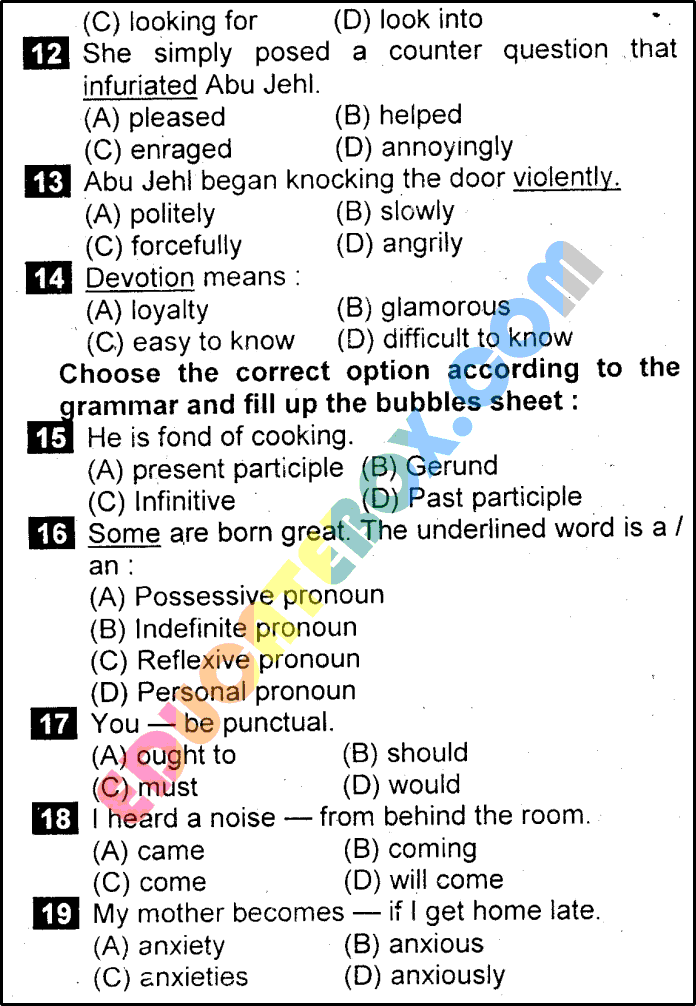 Past Paper 9th Class English Lahore Board 2016 Objective Type Group 2 - Page 2
