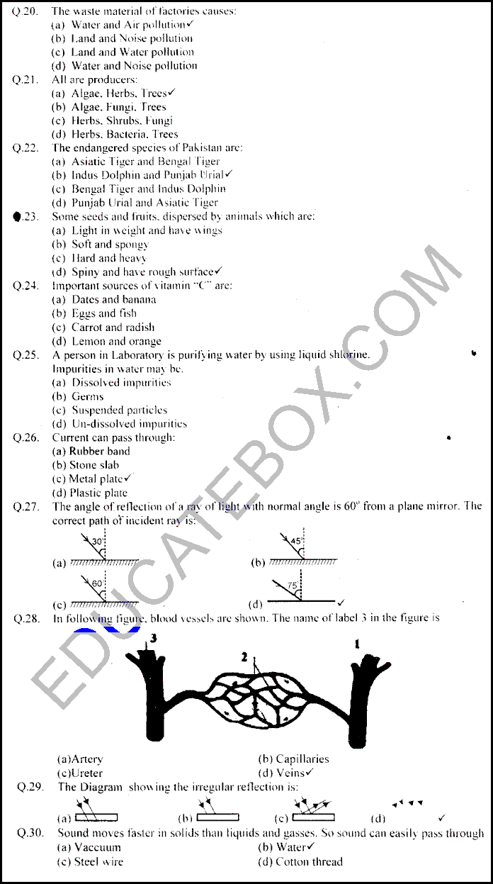 Past Paper Science (English Medium) 5th Class 2010 Punjab Board (PEC) Solved Paper Objetive Type - Page 3
