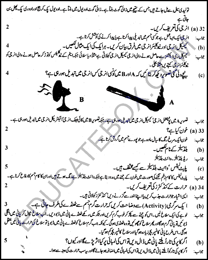 حل شدہ پرچہ سائنس 2010 جماعت پنجم پنجاب بورڈ اردو میڈیم صفحہ نمبر 4 - Past Paper Science (Urdu Medium) 5th Class 2010 Punjab Board (PEC) Solved Paper Objective Type