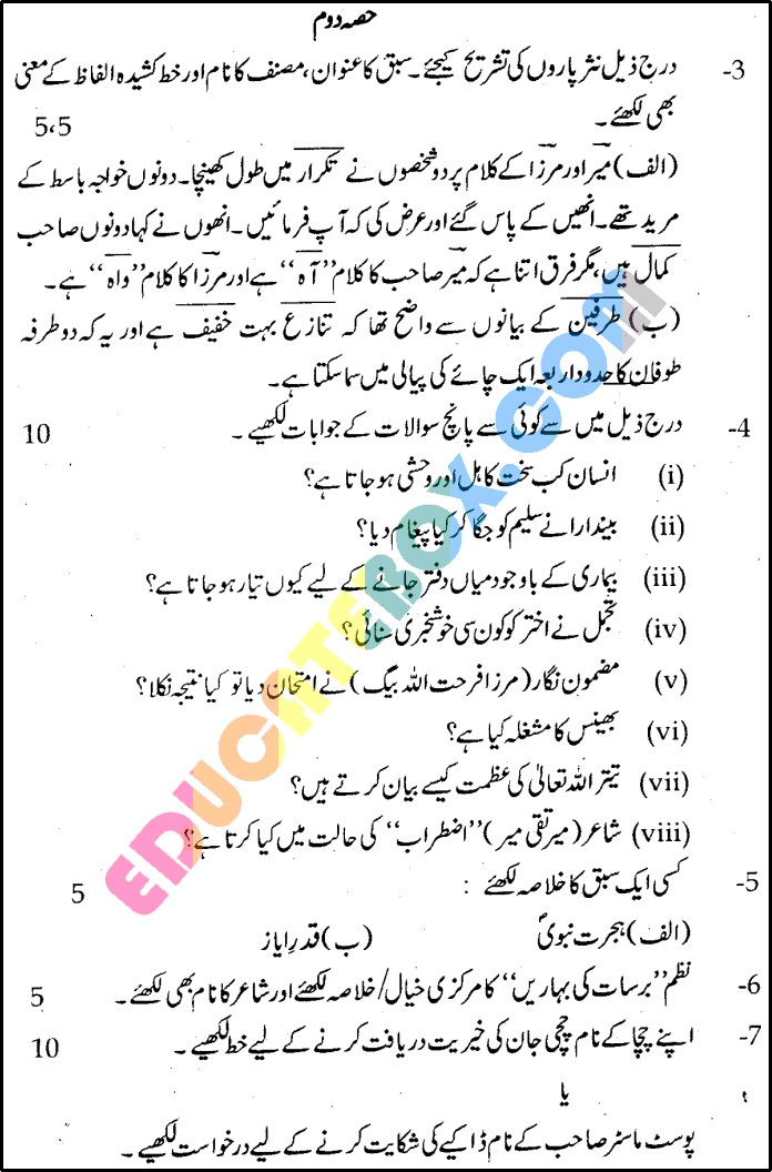 Past Paper 9th Class Urdu Lahore Board 2015 Subjective Type Group 2 Page 4
