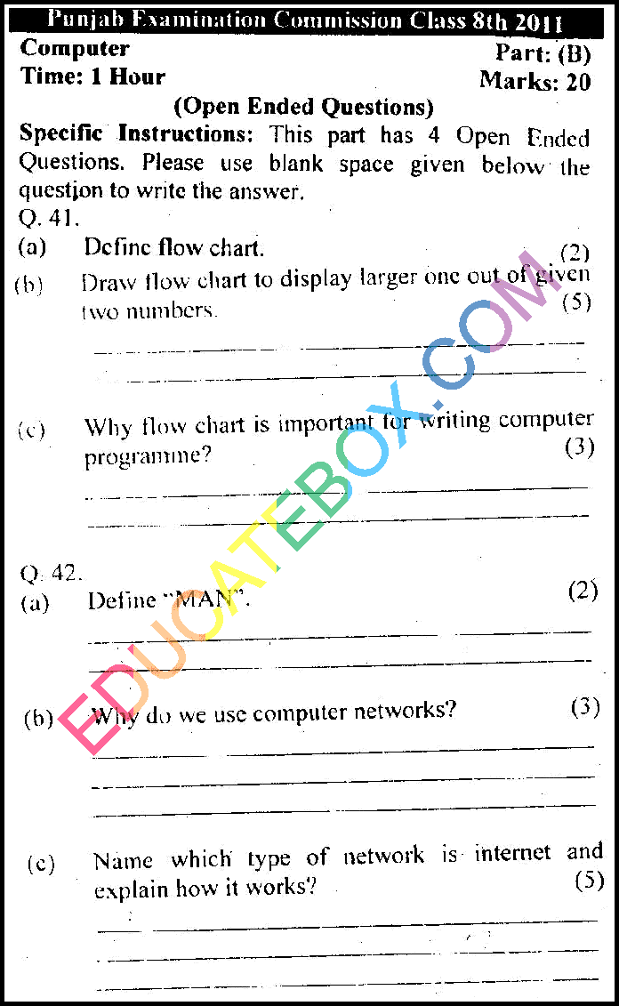 Past Paper 8th Class Computer Punjab Board (PEC) 2011 Subjective Type Page 4
