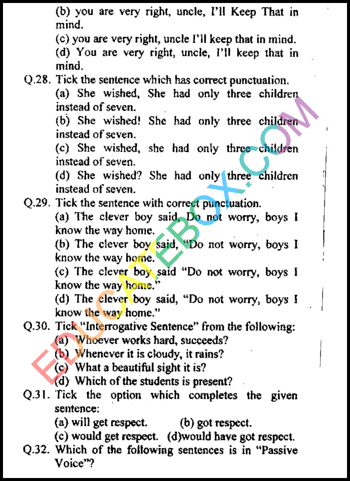 Past Paper 8th Class English Punjab Board (PEC) 2011 Objective Type Page 5