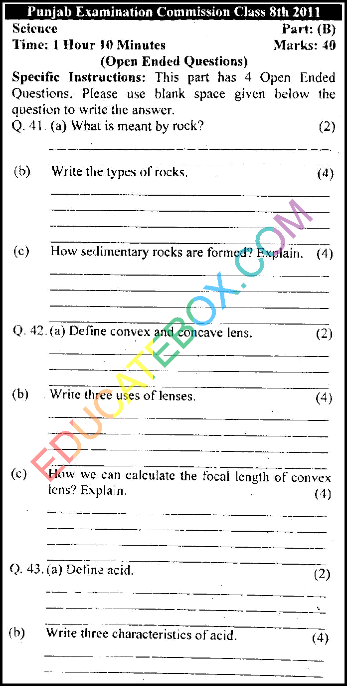 Past Paper 8th Class Science Punjab Board (PEC) 2011 Subjective Type Page 6