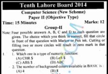 Past Paper 10th Class Computer Lahore Board 2014 Group 2 Past Paper Class 10 Computer Lahore Board 2014 Objective Type Group 2
