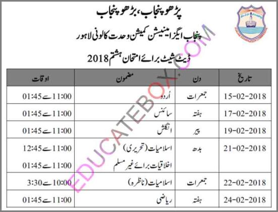8TH CLASS PUNJAB SCHOOL EDUCATION BOARD DATE SHEET 2023 visual data 8