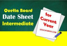 BISE Quetta (1st Year, 2nd Year) Intermediate Datesheet 2022 Intermediate Date Sheet BISE Quetta - 1st Year & 2nd Year
