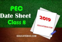 Date Sheet 8th Class 2019 PEC (Punjab Board Exams) Date Sheet 8th Class 2019 PEC (Punjab Board Exams)