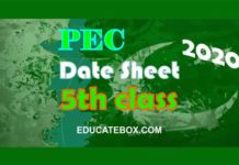 Date Sheet 5th Class 2022 PEC (Punjab Board Exams) Date Sheet 5th Class 2020 PEC (Punjab Board Exams)