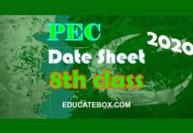 Date Sheet 8th Class 2021 PEC (Punjab Board Exams) Date Sheet 8th Class 2019 PEC (Punjab Board Exams)