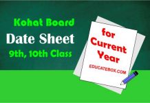 9th, 10th Date Sheet 2022 Kohat Board (BiseKt) Matric Exams Matric 9th 10th kohat board datesheet bisekt