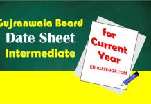 Gujranwala Board (1st Year, 2nd Year) Intermediate Datesheet 2022 Gujranwala Board (1st Year, 2nd Year) Intermediate Datesheet 2021