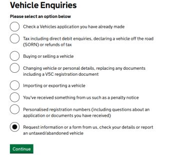 Vehicle Enquiries - driver and vehicle licensing agency email